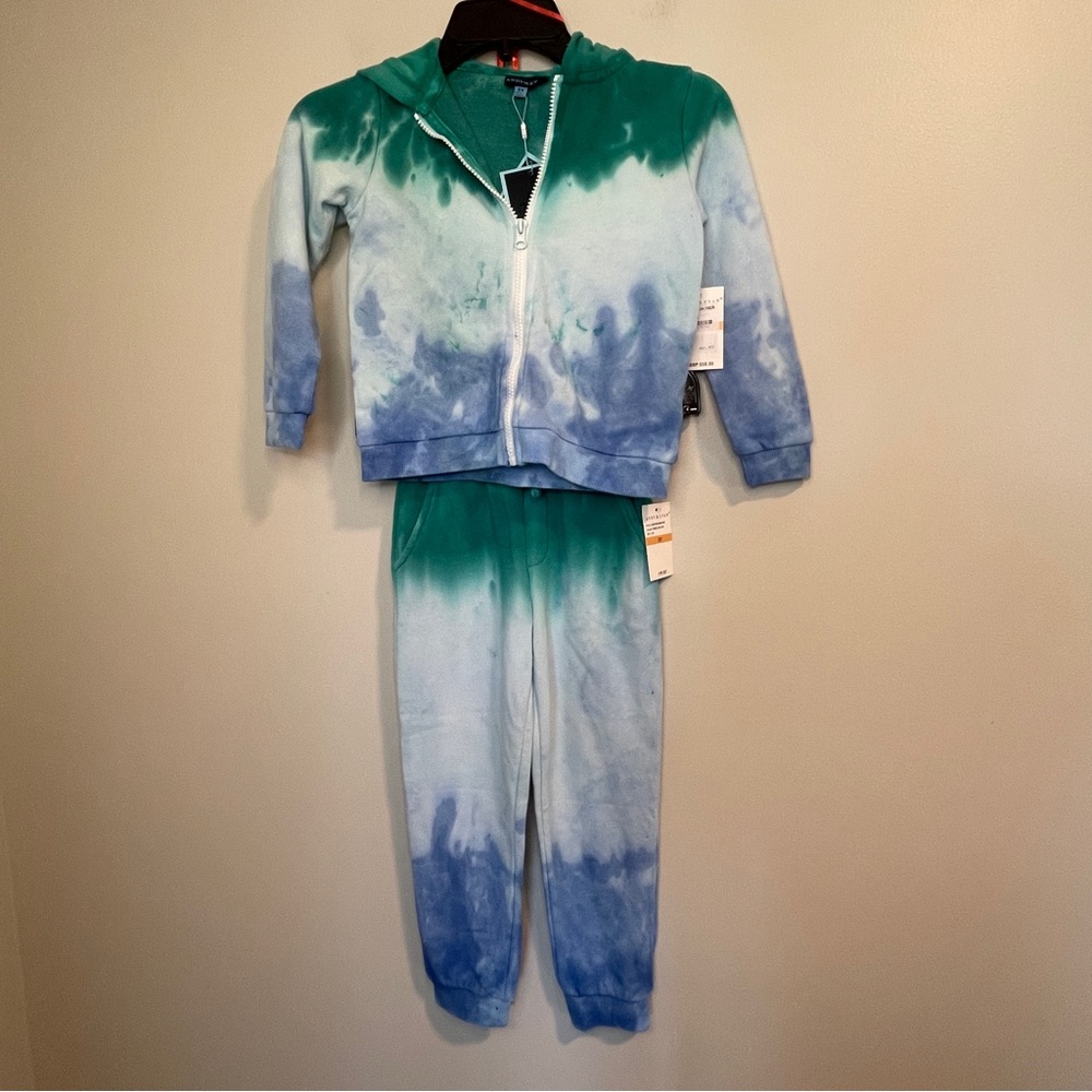 Andy & Evan Green and Blue Tie-Dye Kids Matching Hoodie Set